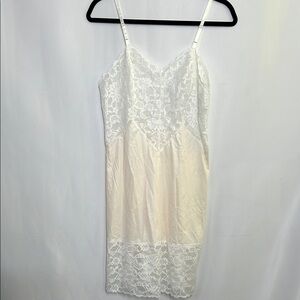 Elegant White Lace Slip Dress Darted Sheer Lace spaghetti strap tank top dress
